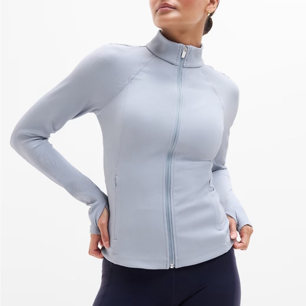 Athleta Salutation Ribbed Jacket III - Light Blue Zip-Up Large NWT